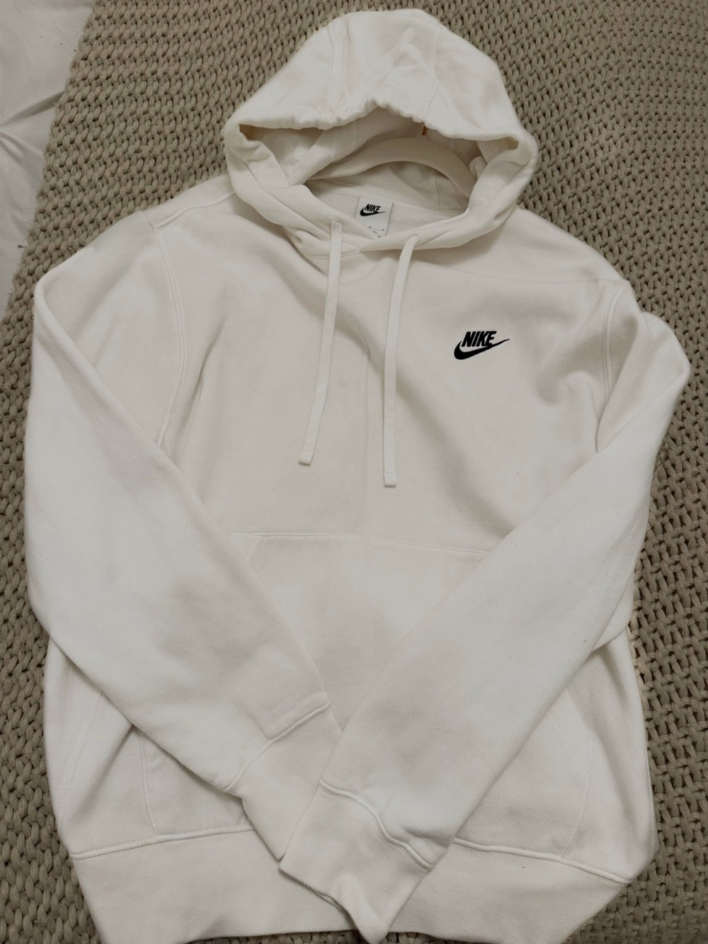 Nike White Men's Pullover Hoodie with Black Swoosh